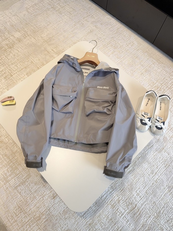 NIGO MiuMiu Women's Spring and Autumn Logo Letter Printed Solid Color Hooded Long Sleeve Zipper Jacket #nigo75469
