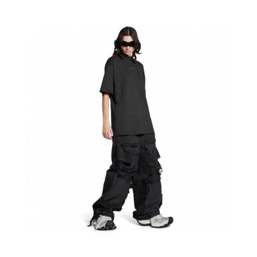 NIGO Balenciaga Men's Summer Hot Drill Logo Letter Print Black Cotton Short Sleeve T-Shirt #nigo75455