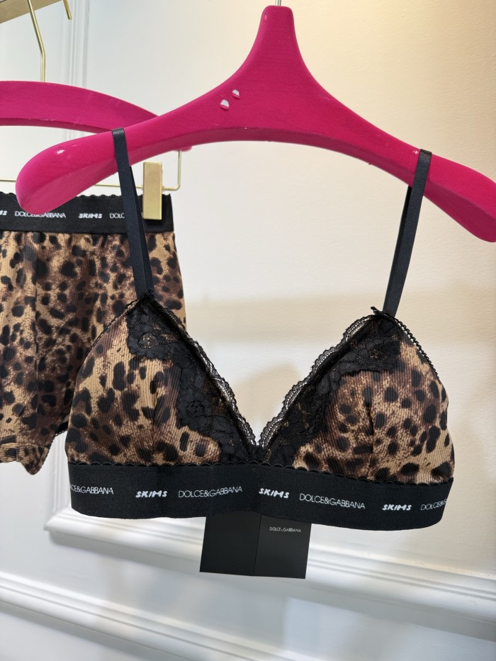 NIGO Dolce&Gabbana Women's Summer Colorblocking Leopard Lace Trim Triangle Adjustable Bra High Waist Comfort Triangle Panty Set Suit #nigo75474