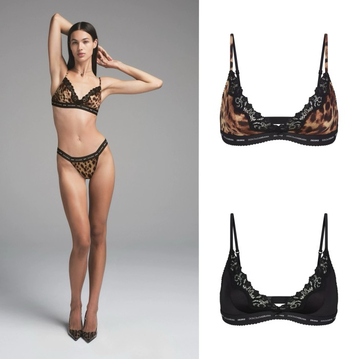 NIGO Dolce&Gabbana Women's Summer Colorblocking Leopard Lace Trim Triangle Adjustable Bra High Waist Comfort Triangle Panty Set Suit #nigo75474