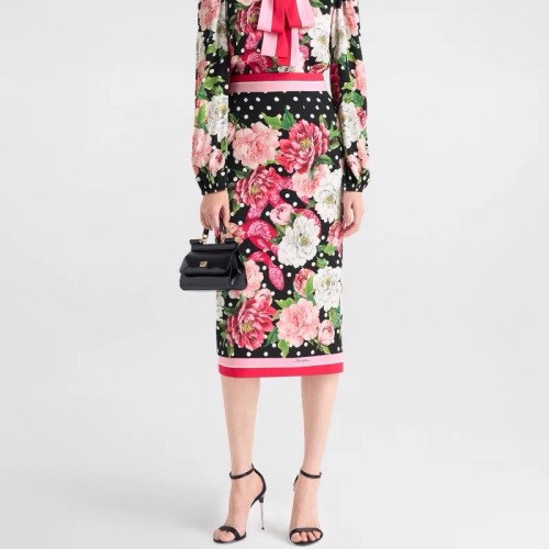 NIGO Dolce&Gabbana Women's Spring And Summer Floral Printing Lace-up Long Sleeve Silk Shirt Casual Half Skirt Ngvp #nigo1153