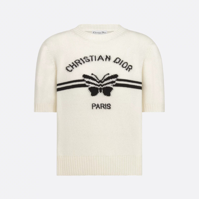 NIGO DIOR Women‘s Summer Solid Color Pattern Printed Round Neck Knit Short Sleeve Cashmere Sweater T-Shirt #nigo75482