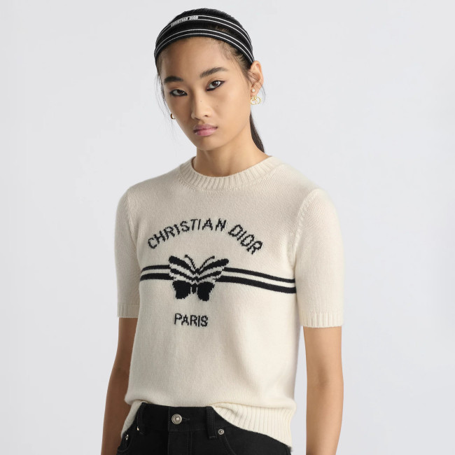 NIGO DIOR Women‘s Summer Solid Color Pattern Printed Round Neck Knit Short Sleeve Cashmere Sweater T-Shirt #nigo75482
