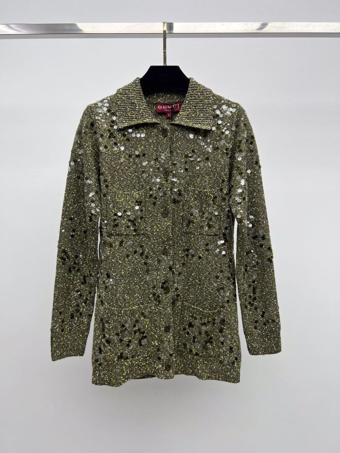 NIGO Gucci Women's Spring And Fall Viscose Fiber Tweed Blend Polo Collar Single Breasted Knit Cardigan Jacket #nigo75547