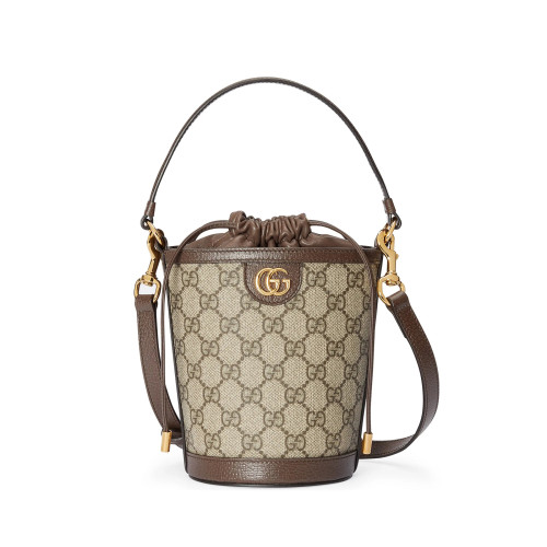 NIGO Gucci Ophidia Women‘s Brown Adjustable Shoulder Strap Drawstring Closure Canvas Spell Leather Bucket Bag Single Shoulder Crossbody Handbag Bags #nigo75549