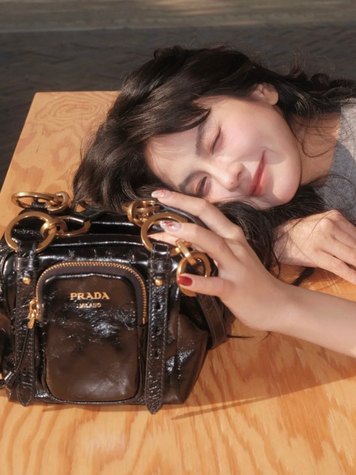NIGO Prada Dangle Women's Black Letter Print Zipper Closure Cowhide Leather Mini Shoulder Bag Bags #nigo75499