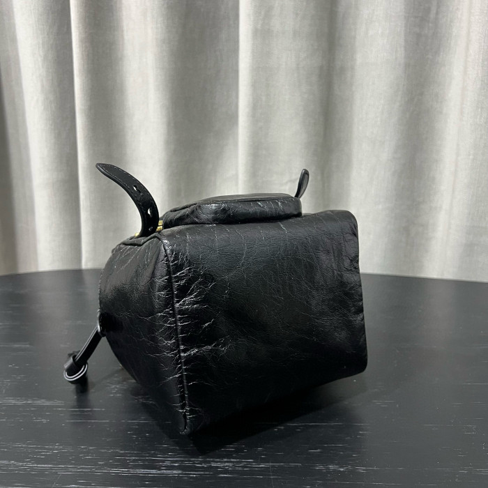 NIGO Prada Dangle Women's Black Letter Print Zipper Closure Cowhide Leather Mini Shoulder Bag Bags #nigo75499