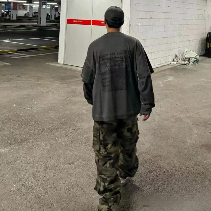NIGO Balenciaga Men's Spring And Autumn Retro Old Camouflage Work Pants Detachable Baggy Jeans High Street Fashion Straight Casual Pants Ngvp #nigo1183