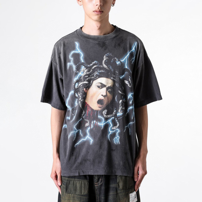 NIGO Saint Michael Men's Summer Graphic Printed Round Neck Cotton Solid Color Straight Pullover Short Sleeve T-Shirt Ngvp #nigo1165
