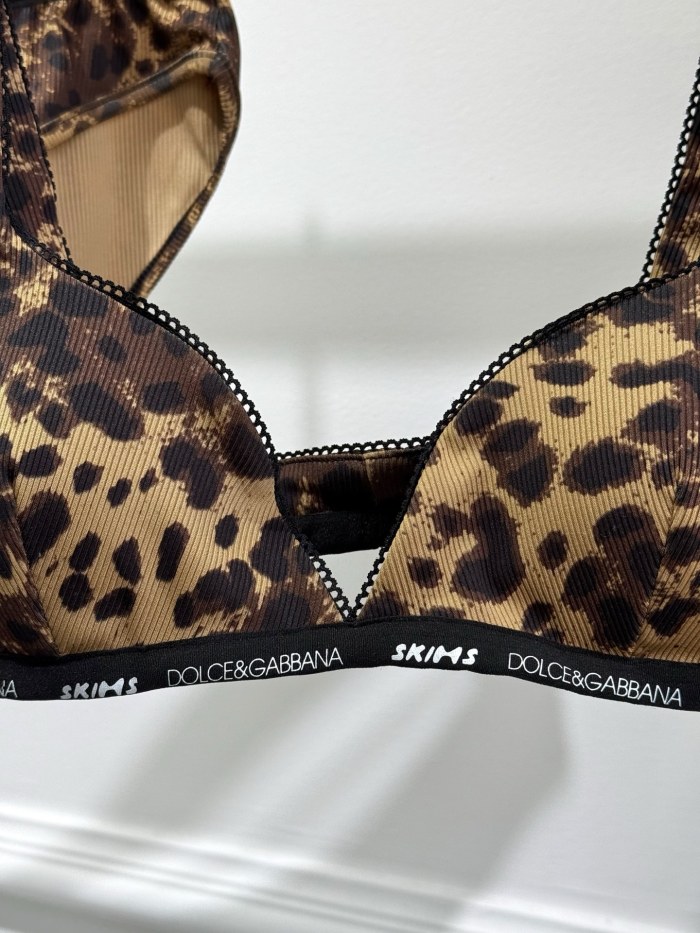 NIGO Dolce&Gabbana Women's Summer Colorblocking Leopard Lace Trim Triangle Adjustable Bra High Waist Comfort Triangle Panty Set Suit #nigo75535