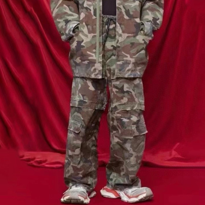 NIGO Balenciaga Men's Spring And Autumn Retro Old Camouflage Work Pants Detachable Baggy Jeans High Street Fashion Straight Casual Pants Ngvp #nigo1183