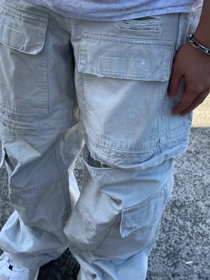 NIGO Balenciaga Men's Distressed Work Pants Solid Color Loose Cotton Straight Leg Pants #nigo71974