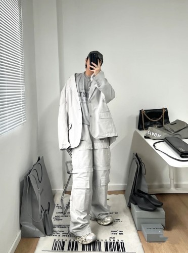 NIGO Balenciaga Men's Distressed Work Pants Solid Color Loose Cotton Straight Leg Pants #nigo71974