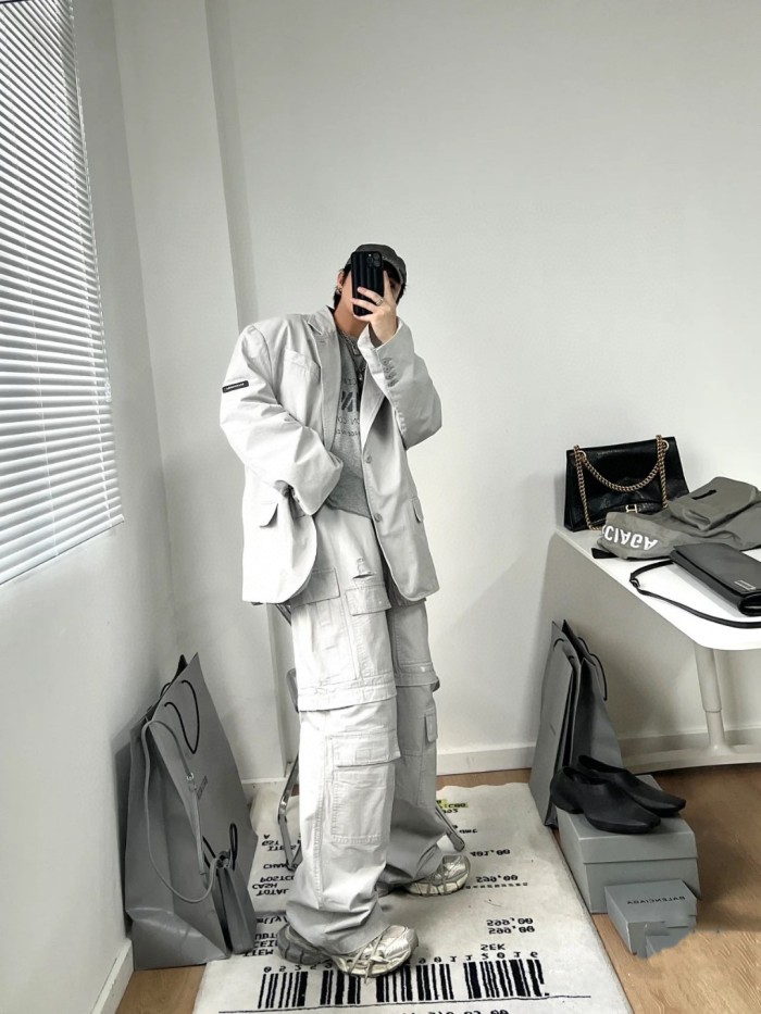 NIGO Balenciaga Men's Distressed Work Pants Solid Color Loose Cotton Straight Leg Pants #nigo71974