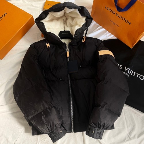 NIGO Louis Vuitton Men's Fall and Winter Letter Logo Print Drawstring Hooded Plush Lined Cotton Jacket #nigo75554