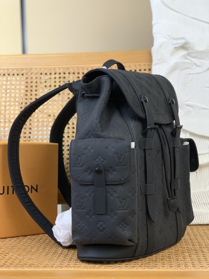 NIGO Louis Vuitton CHRISTOPHER Men's Black Dark Logo Printed Drawstring Flap Closure Cowhide Leather Backpack Shoulder Bag Bags #nigo75563