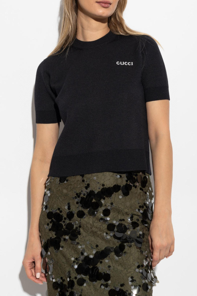 NIGO Gucci Women's Summer Solid Color Appliqued Knit Sweater Back Single Breasted Design Short Sleeve T-Shirt #nigo75551