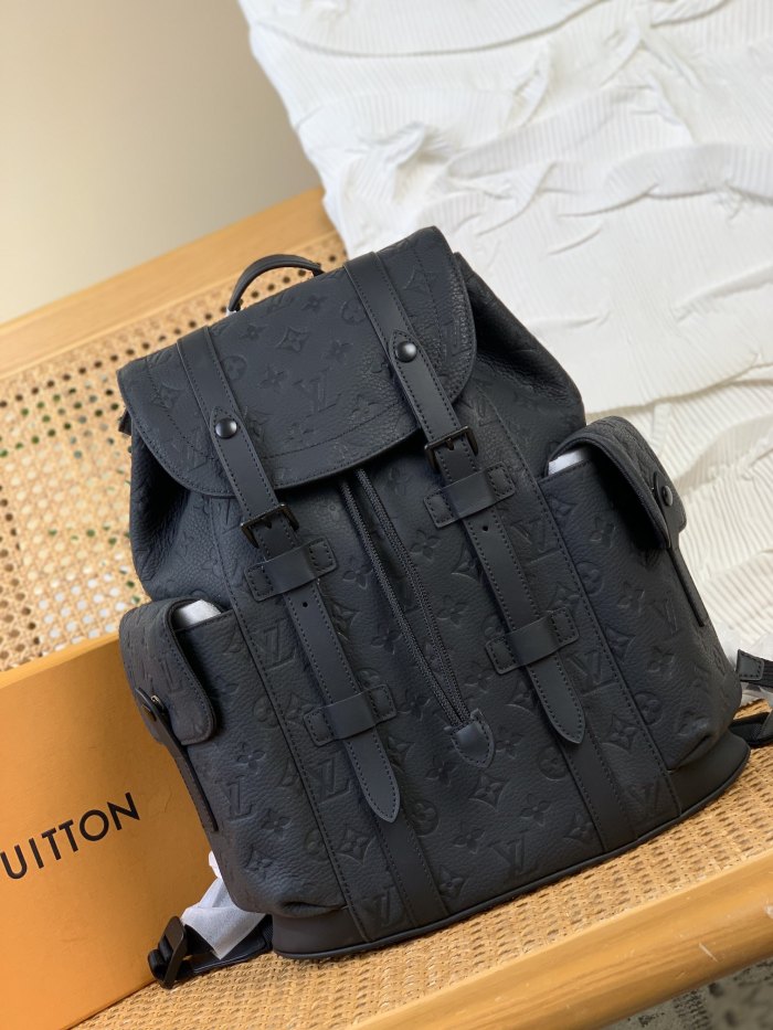 NIGO Louis Vuitton CHRISTOPHER Men's Black Dark Logo Printed Drawstring Flap Closure Cowhide Leather Backpack Shoulder Bag Bags #nigo75563