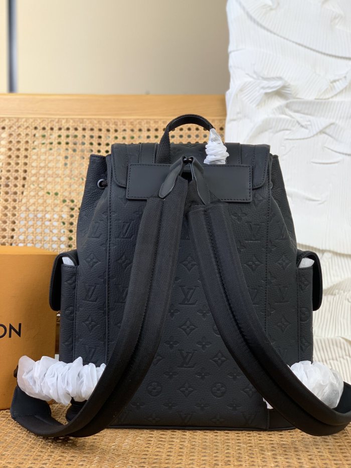 NIGO Louis Vuitton CHRISTOPHER Men's Black Dark Logo Printed Drawstring Flap Closure Cowhide Leather Backpack Shoulder Bag Bags #nigo75563