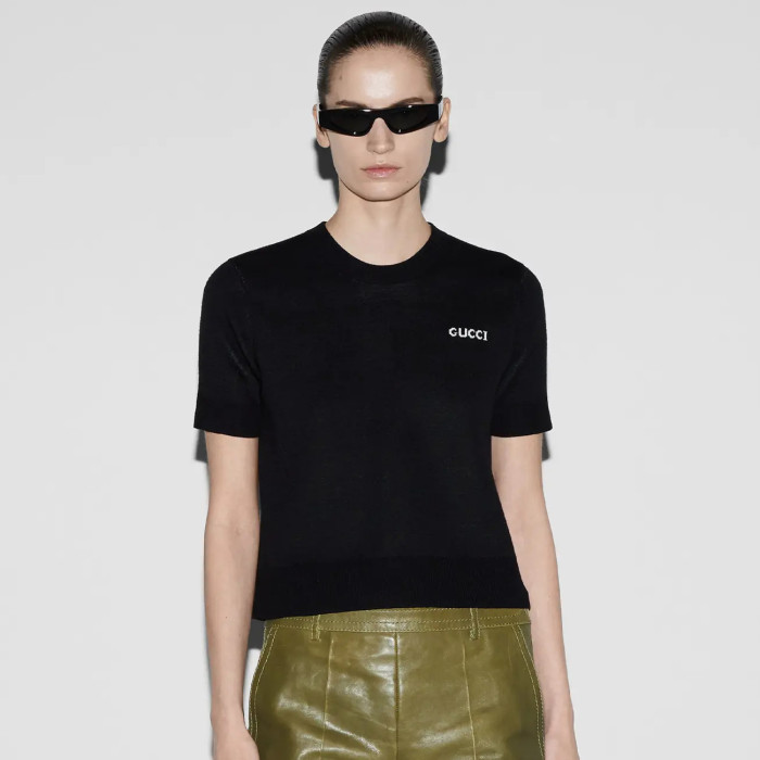 NIGO Gucci Women's Summer Solid Color Appliqued Knit Sweater Back Single Breasted Design Short Sleeve T-Shirt #nigo75551