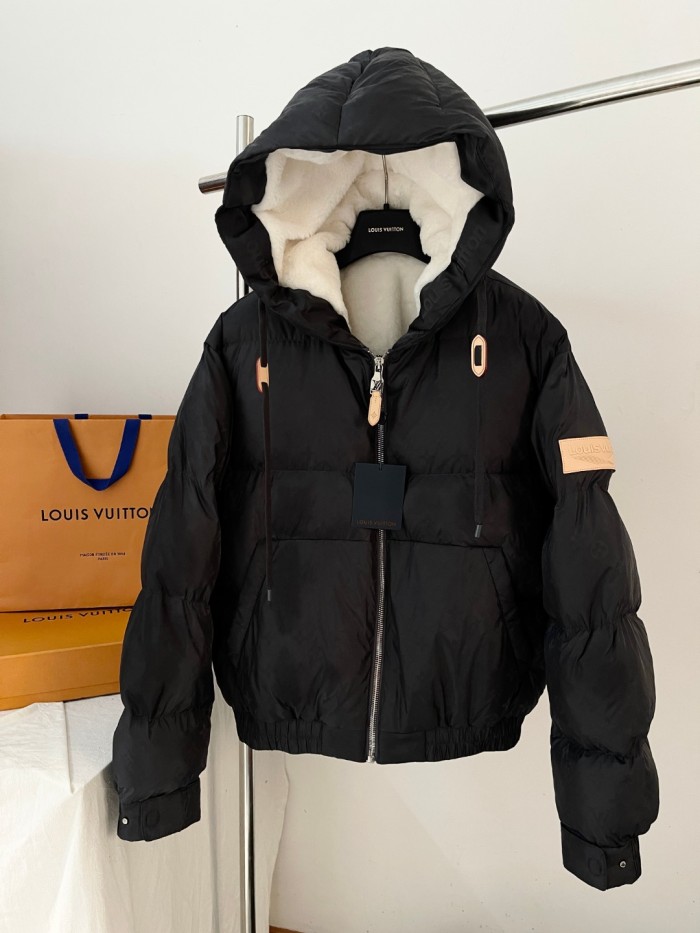 NIGO Louis Vuitton Men's Fall and Winter Letter Logo Print Drawstring Hooded Plush Lined Cotton Jacket #nigo75554