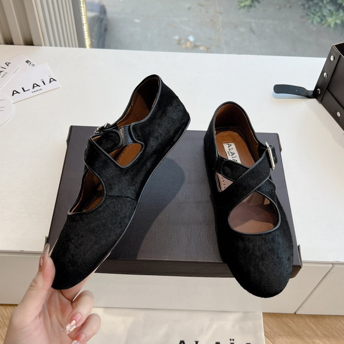 NIGO Alaia Women's Spring And Summer Calfskin Round Head Buckle Casual Flat Ballet Shoes #nigo75564