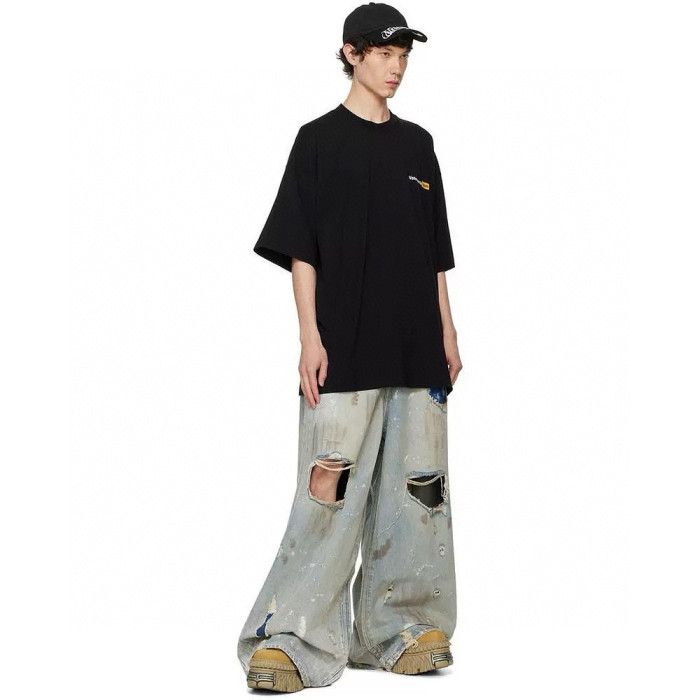 NIGO Vetements Men's Four Season Mid Rise Solid Color Distressed Holes Jeans Casual Cotton Loose Wide Leg Pants Ngvp #nigo1211