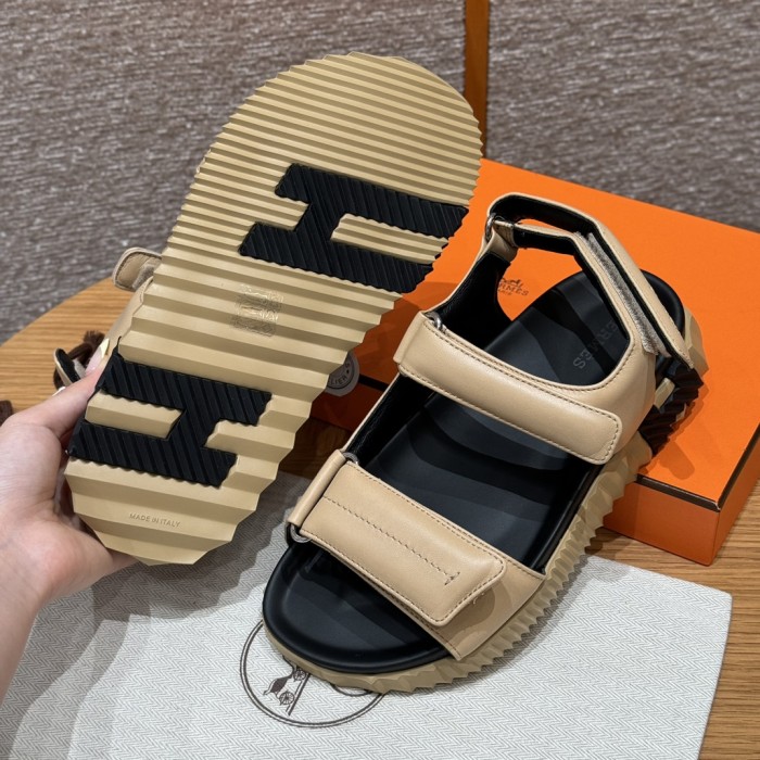 NIGO Hermes Junior Women's Summer Solid Color Leather Round Toe Velcro Sandals Shoes #nigo75614