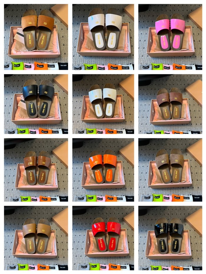 NIGO MiuMiu Women's Summer Solid Color Suede Patent Leather Round Head Set Foot Clogs Slippers Sandals Shoes #nigo75599