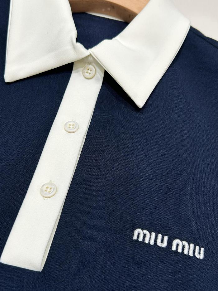 NIGO MiuMiu Women's Summer Solid Color Logo Embroidery Pleated Fine Sister Mini Short Sleeve Dress Short Dress #nigo75582