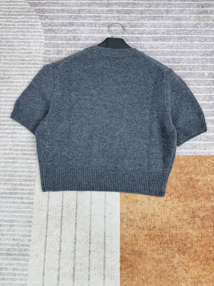 NIGO Prada Women's Summer Solid Color Logo Print Round Neck Wool Knit Short Sleeve Sweater T-Shirt #nigo75581