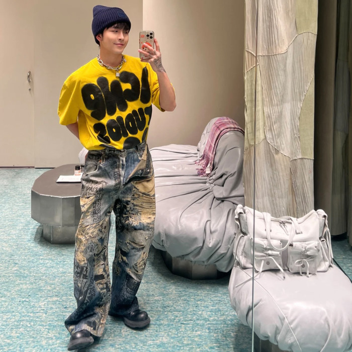 NIGO Acne Studios Men's Spring And Summer Ripped Graffiti Mise-en-scène Effect Print Denim Pants Super Loose Fit Jeans Fashion High Street Casual Blue Straight Trousers Ngvp #nigo1186