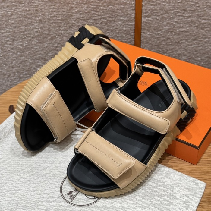 NIGO Hermes Junior Women's Summer Solid Color Leather Round Toe Velcro Sandals Shoes #nigo75614
