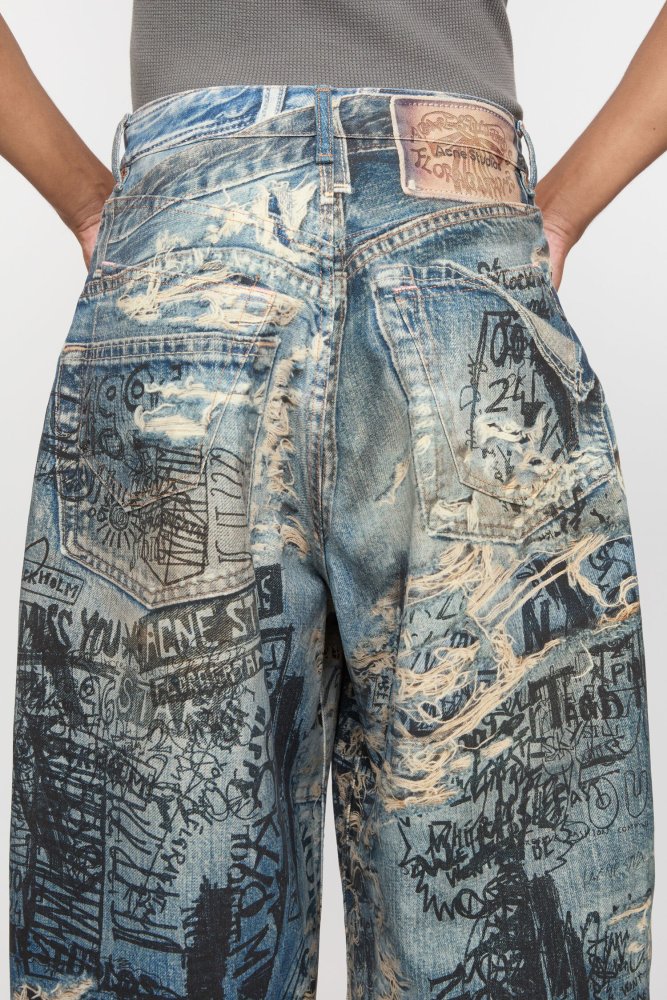 NIGO Acne Studios Men's Spring And Summer Ripped Graffiti Mise-en-scène Effect Print Denim Pants Super Loose Fit Jeans Fashion High Street Casual Blue Straight Trousers Ngvp #nigo1186