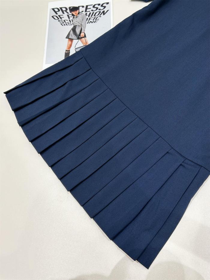 NIGO MiuMiu Women's Summer Solid Color Logo Embroidery Pleated Fine Sister Mini Short Sleeve Dress Short Dress #nigo75582