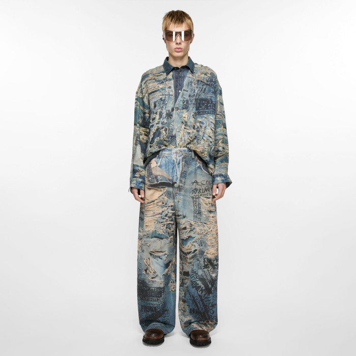 NIGO Acne Studios Men's Spring And Summer Ripped Graffiti Mise-en-scène Effect Print Denim Pants Super Loose Fit Jeans Fashion High Street Casual Blue Straight Trousers Ngvp #nigo1186