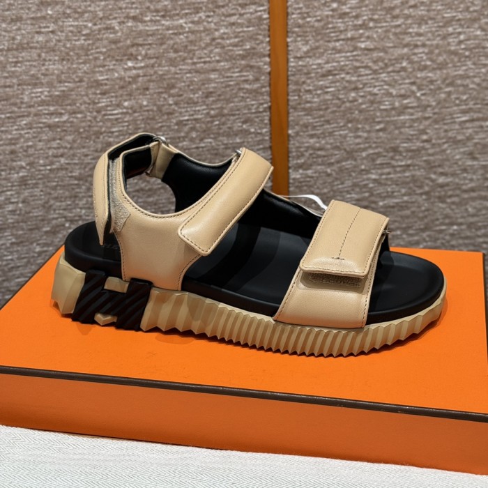 NIGO Hermes Junior Women's Summer Solid Color Leather Round Toe Velcro Sandals Shoes #nigo75614