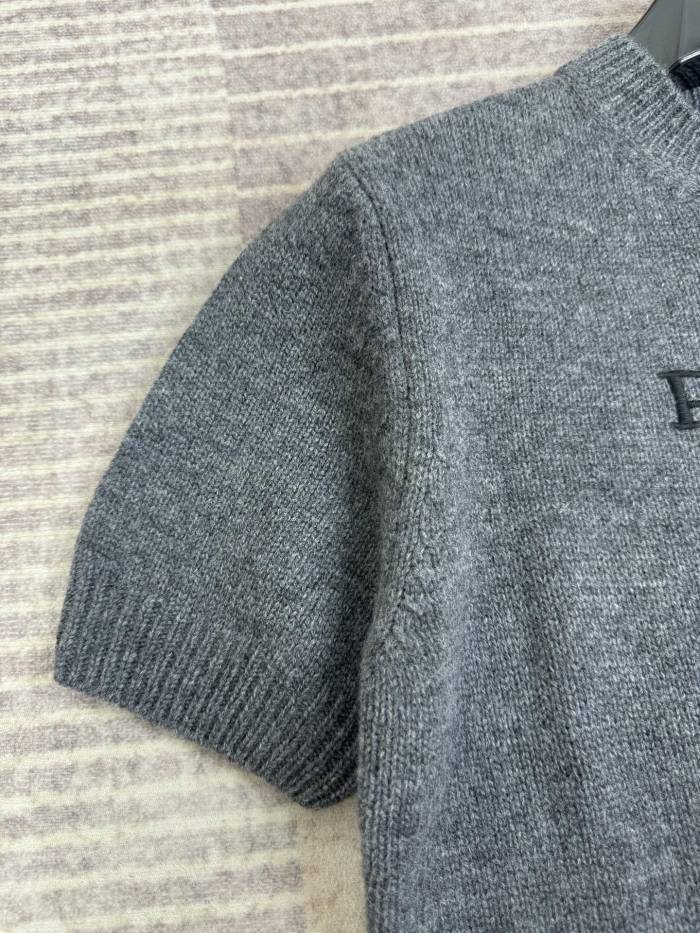 NIGO Prada Women's Summer Solid Color Logo Print Round Neck Wool Knit Short Sleeve Sweater T-Shirt #nigo75581