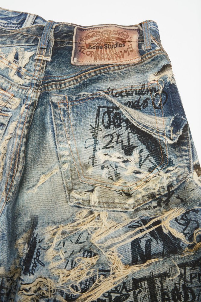 NIGO Acne Studios Men's Spring And Summer Ripped Graffiti Mise-en-scène Effect Print Denim Pants Super Loose Fit Jeans Fashion High Street Casual Blue Straight Trousers Ngvp #nigo1186