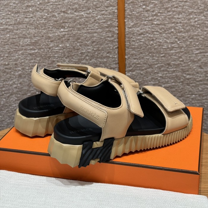 NIGO Hermes Junior Women's Summer Solid Color Leather Round Toe Velcro Sandals Shoes #nigo75614