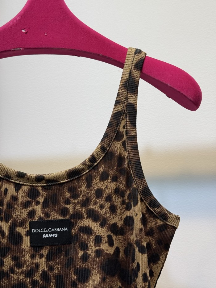 NIGO Dolce&Gabbana Women's Summer Ribbed Round Neck Slim Mini Halter Leopard Dresses #nigo75619