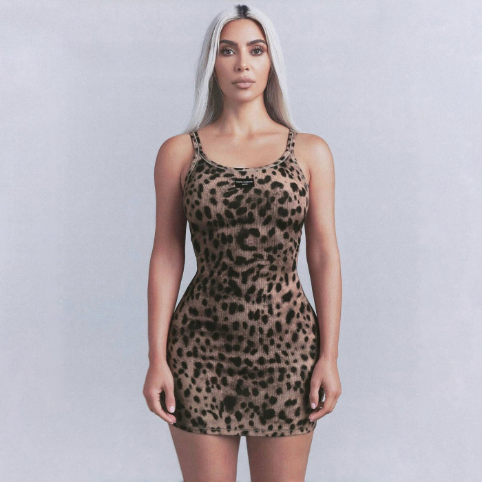 NIGO Dolce&Gabbana Women's Summer Ribbed Round Neck Slim Mini Halter Leopard Dresses #nigo75619
