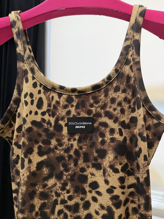 NIGO Dolce&Gabbana Women's Summer Ribbed Round Neck Slim Mini Halter Leopard Dresses #nigo75619