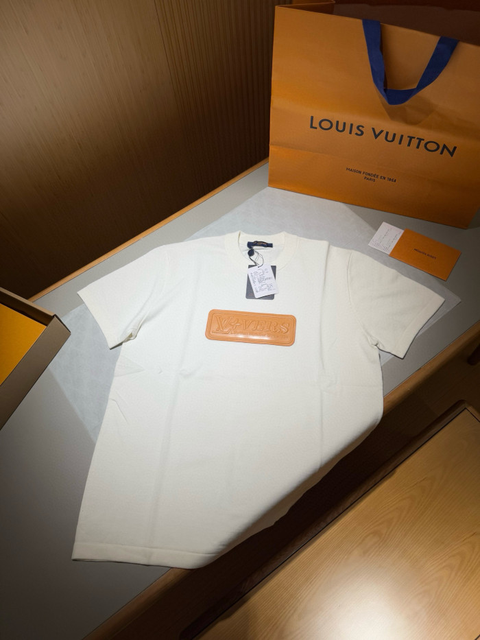 NIGO Louis Vuitton Men's Summer Leather Applique Solid Color Cotton Round Neck Short Sleeve T-Shirt #nigo75636