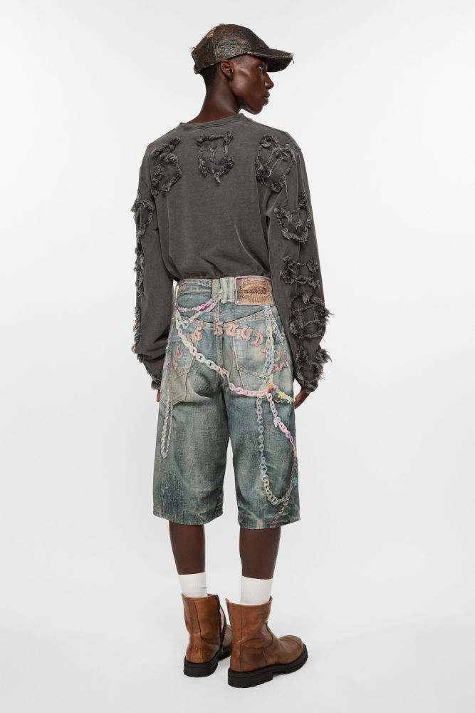 NIGO Acne Studios Men's Chain 3D Printed Summer Vintage Cotton Solid Color Loose Fit Denim Shorts Ngvp #nigo1223