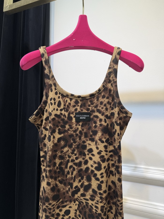 NIGO Dolce&Gabbana Women's Summer Ribbed Round Neck Slim Mini Halter Leopard Dresses #nigo75619