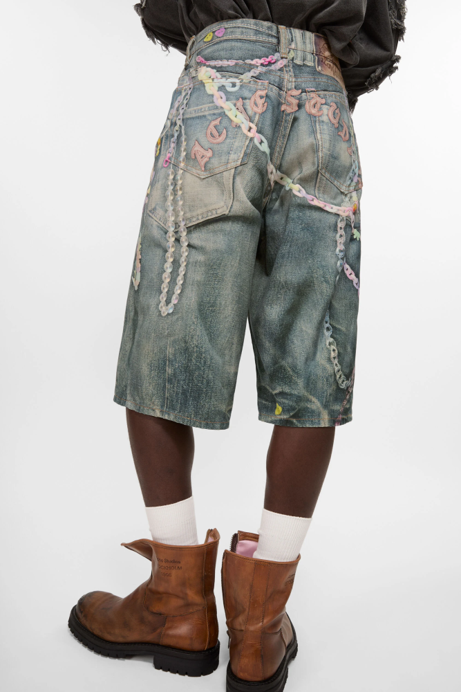 NIGO Acne Studios Men's Chain 3D Printed Summer Vintage Cotton Solid Color Loose Fit Denim Shorts Ngvp #nigo1223