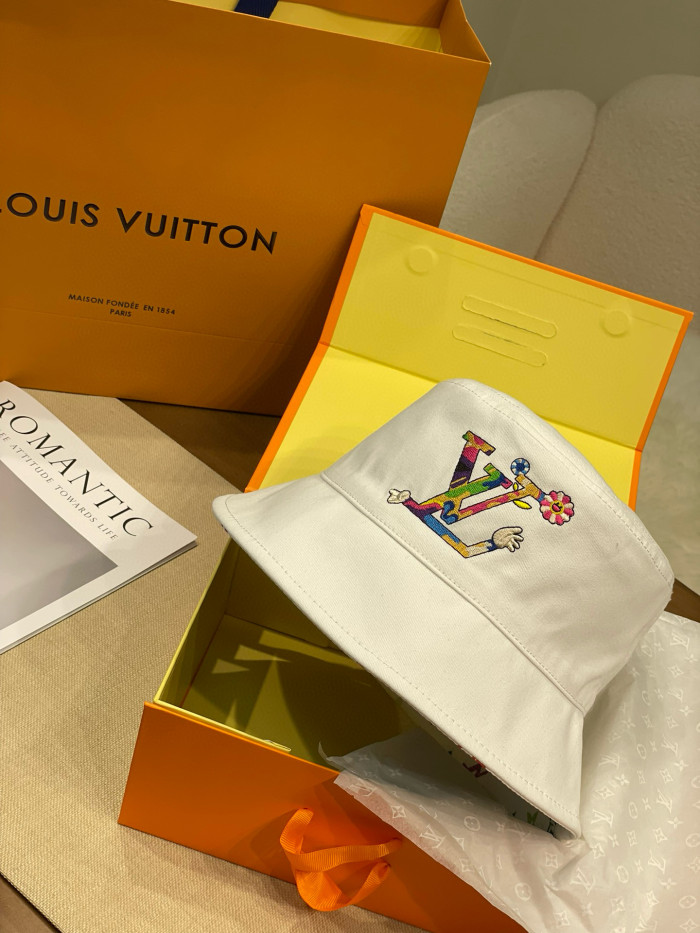 NIGO Louis Vuitton Men's And Women's Colorful Letters Embroidered Printed Cotton Reversible Fisherman's Hat Cap #nigo75642