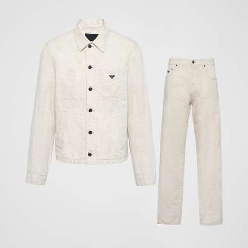 NIGO Prada Men's Fall And Winter Solid Color Lapel Single Breasted Linen Long Sleeved Jacket Casual Trousers Pants Set Suit #nigo75646