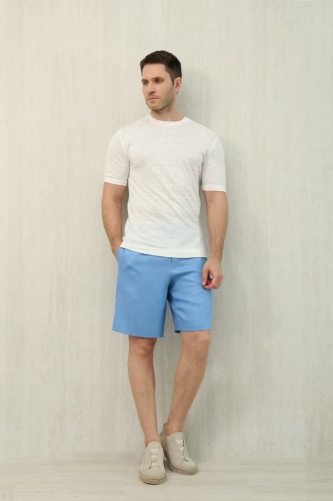 NIGO Ermenegildo Zegna Men's Summer Mid Waist Straight Solid Color Linen Casual Shorts Ngvp #nigo1234